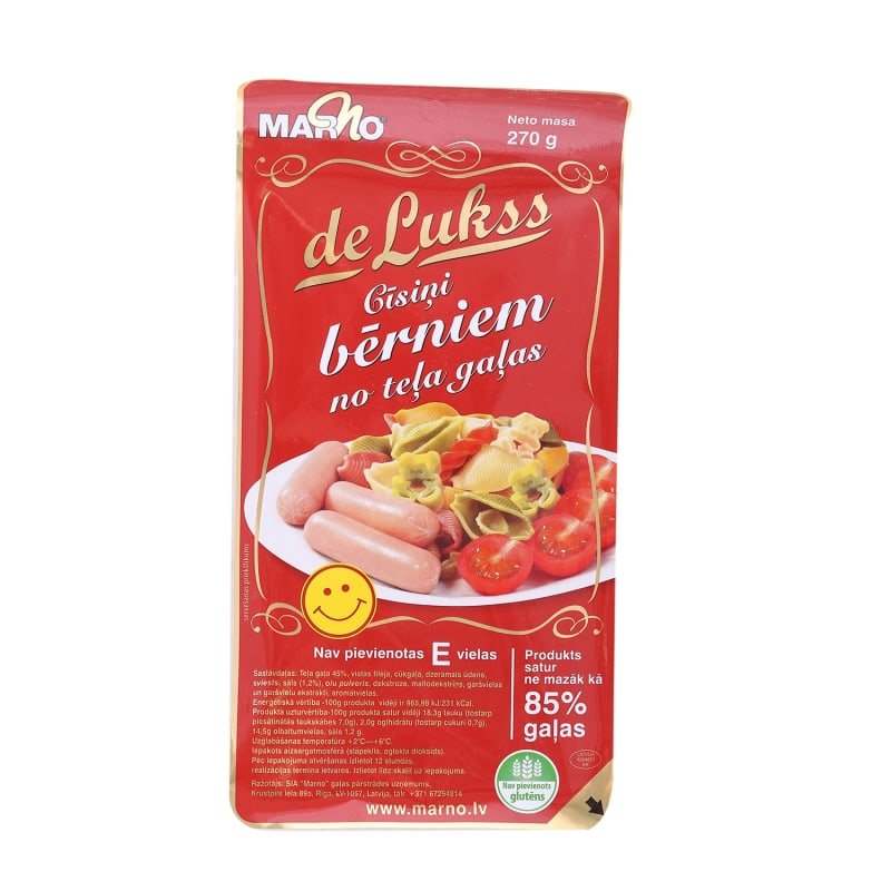 De Lukss Cīsiņi no teļa gaļas 270g